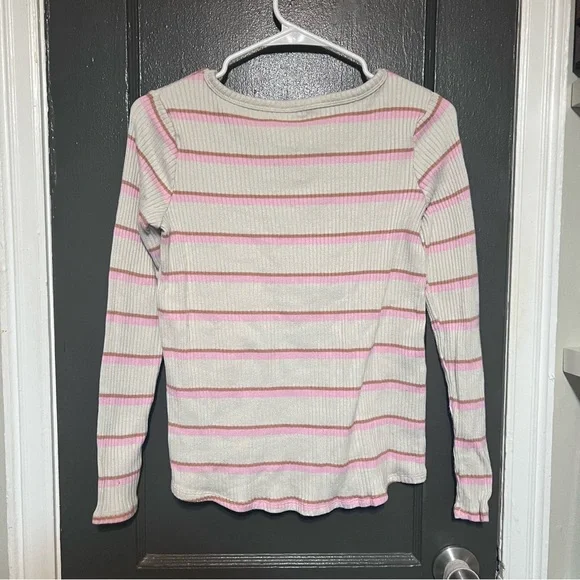 White Long Sleeve with Brown & Pink Stripes - Picture 4 of 4